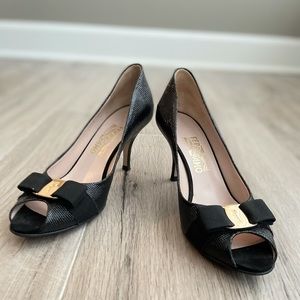 Black Open Toe Ferragamo Heels Size 8.5